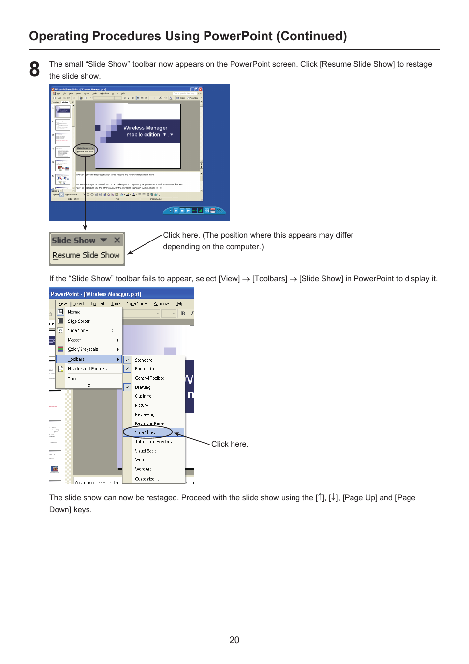 Operating procedures using powerpoint (continued) | Panasonic Secondary Display Transmission Function User Manual | Page 20 / 33