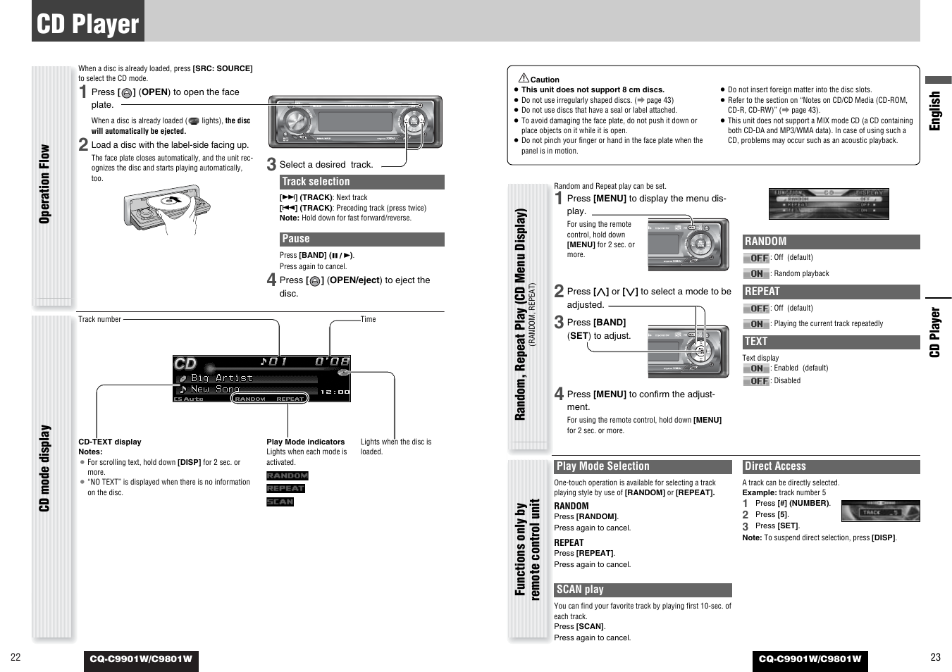 Cd player, English | Panasonic C9801W User Manual | Page 11 / 22