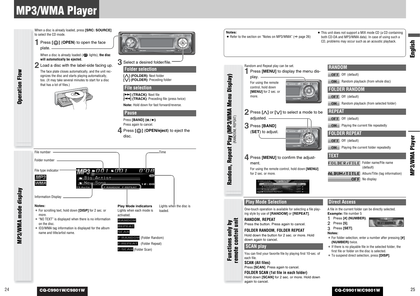 Mp3/wma player, English | Panasonic C9801W User Manual | Page 12 / 22