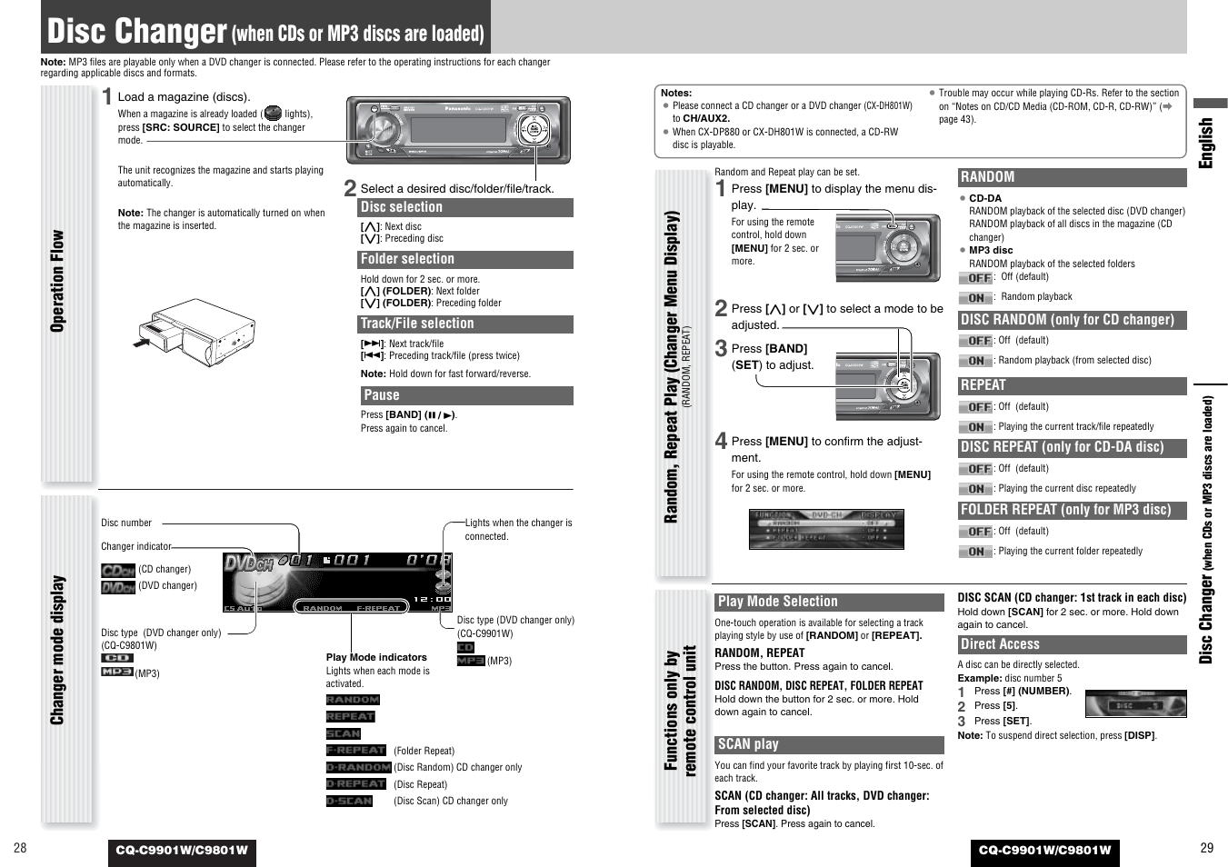 Disc changer, When cds or mp3 discs are loaded), English | Panasonic C9801W User Manual | Page 14 / 22