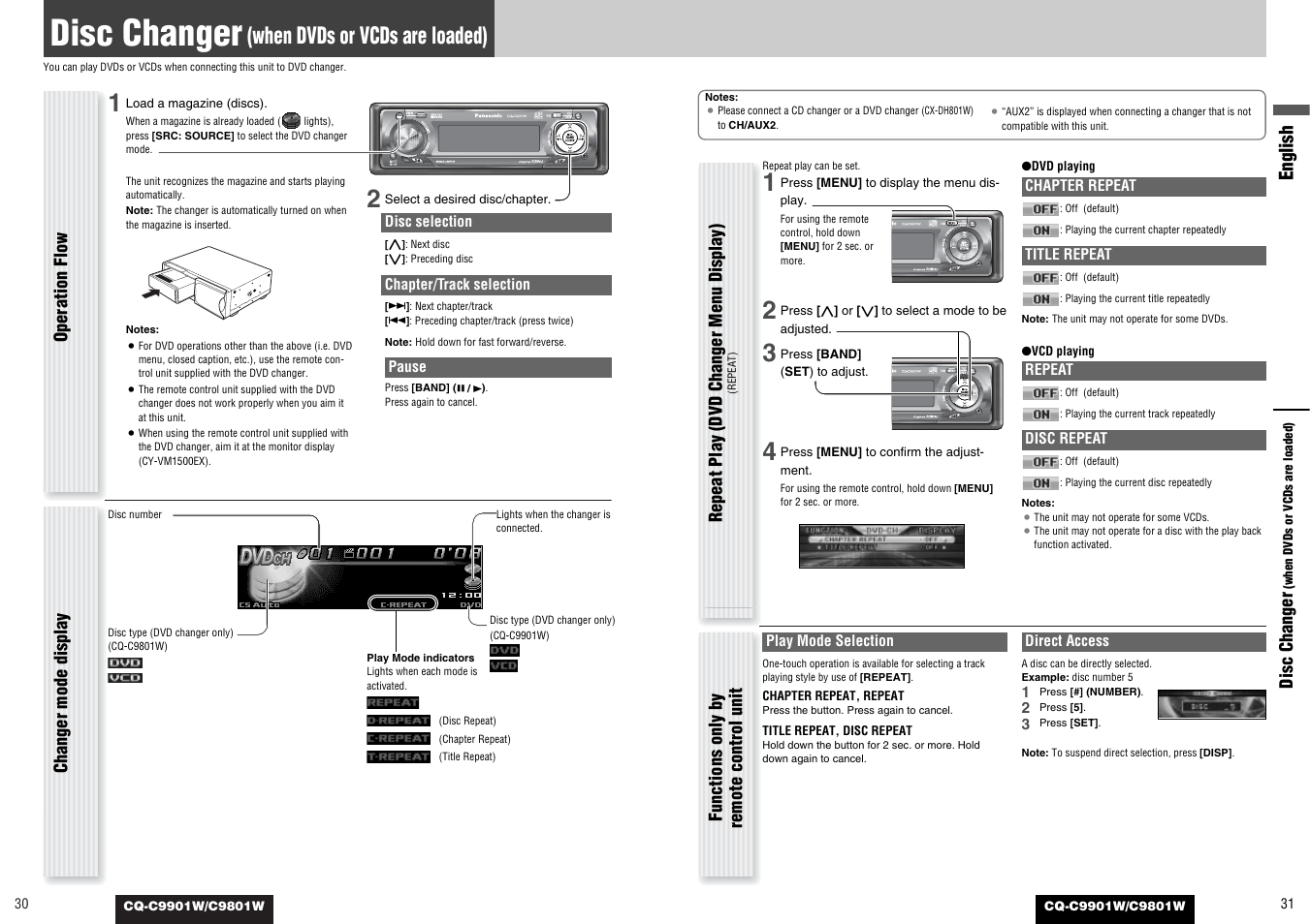 Disc changer, When dvds or vcds are loaded), English | Panasonic C9801W User Manual | Page 15 / 22