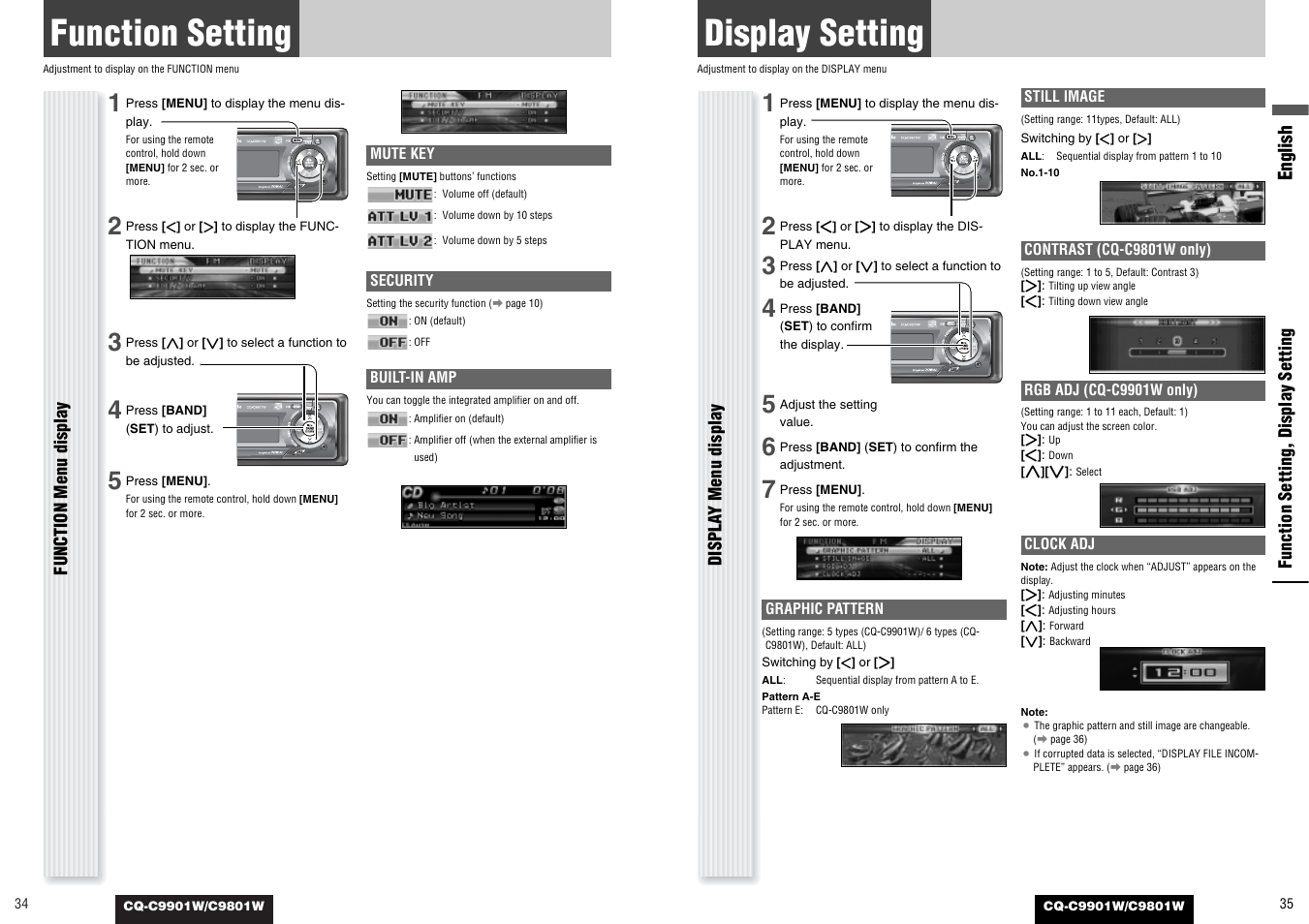 Display setting, Function setting, English | Panasonic C9801W User Manual | Page 17 / 22