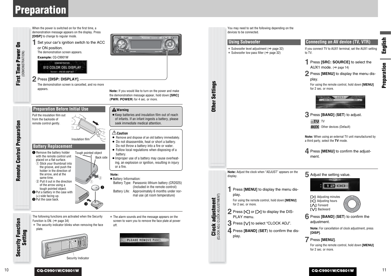 Preparation, English | Panasonic C9801W User Manual | Page 5 / 22