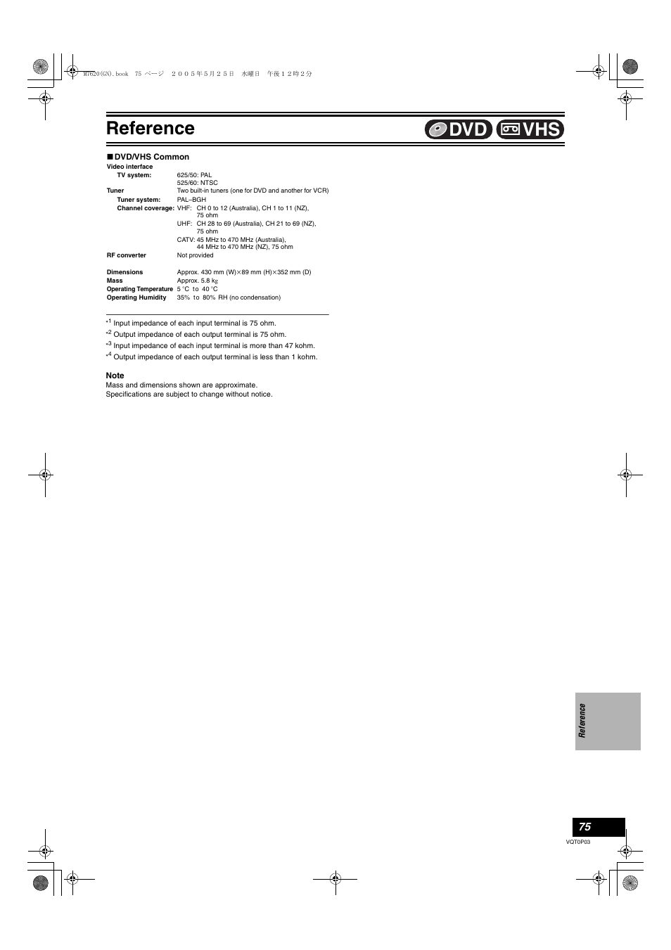 Reference, Vhs dvd | Panasonic DIGA DMR-ES30V User Manual | Page 75 / 76