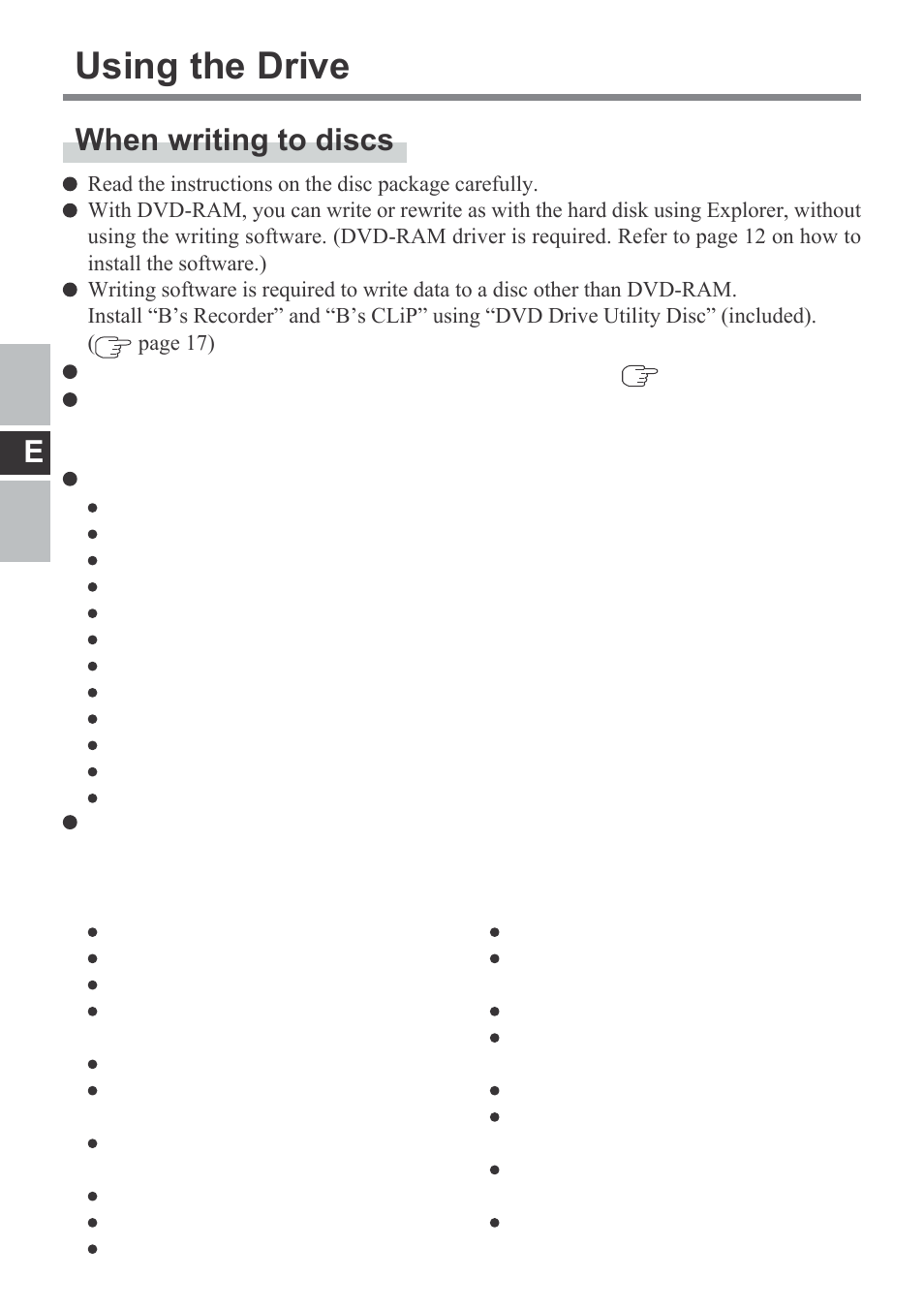 Using the drive, When writing to discs | Panasonic CF-VDM292U User Manual | Page 10 / 96