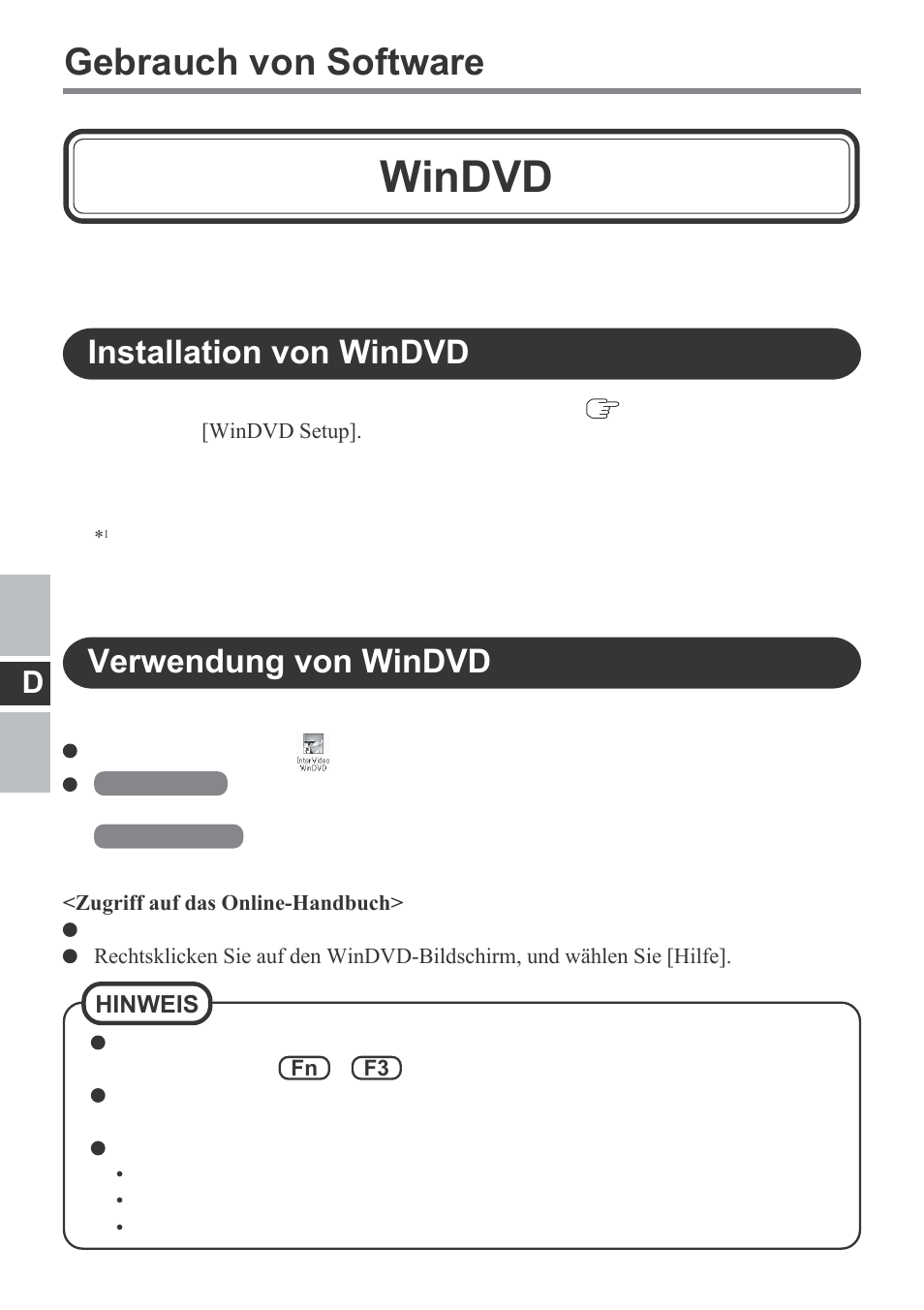 Windvd, Gebrauch von software, Verwendung von windvd | Installation von windvd | Panasonic CF-VDM292U User Manual | Page 36 / 96