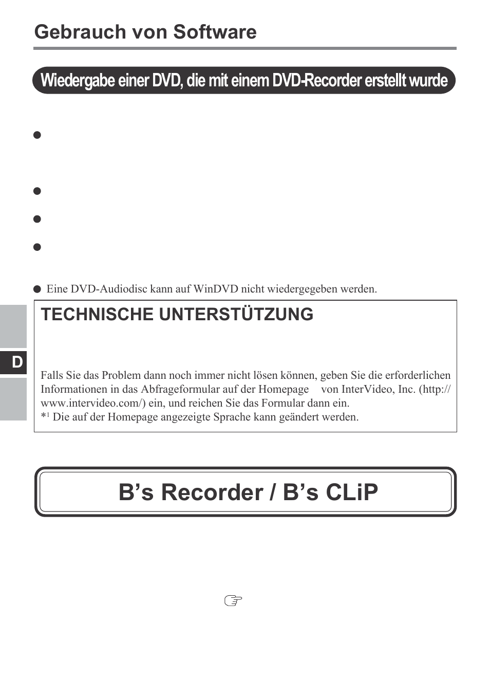 B’s recorder / b’s clip, Gebrauch von software, Technische unterstützung | Panasonic CF-VDM292U User Manual | Page 38 / 96