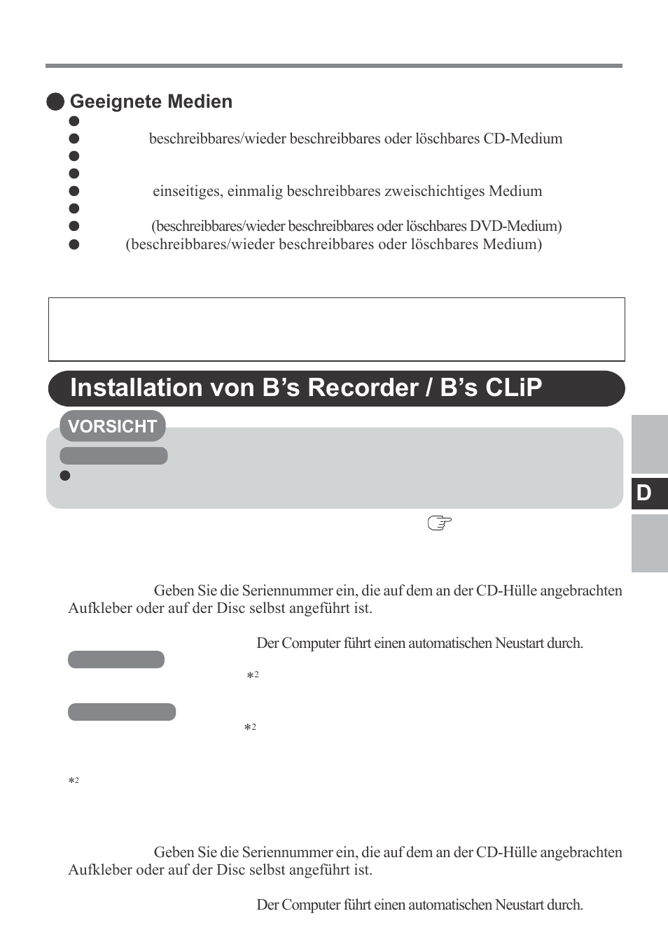 Installation von b’s recorder / b’s clip, Geeignete medien | Panasonic CF-VDM292U User Manual | Page 39 / 96