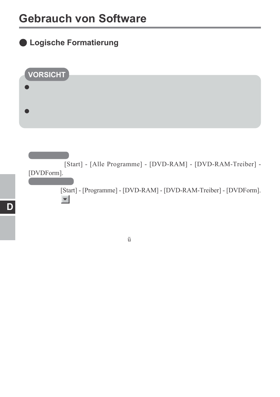 Gebrauch von software, Logische formatierung | Panasonic CF-VDM292U User Manual | Page 44 / 96