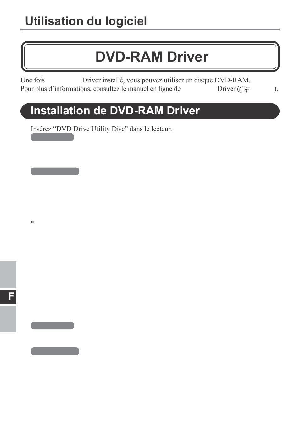 Dvd-ram driver, Utilisation du logiciel, Installation de dvd-ram driver | Panasonic CF-VDM292U User Manual | Page 56 / 96