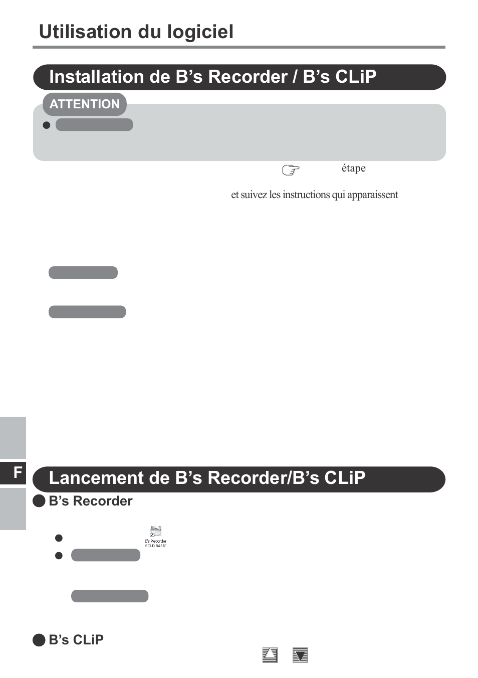 Utilisation du logiciel, Lancement de b’s recorder/b’s clip, Installation de b’s recorder / b’s clip | B’s recorder, B’s clip | Panasonic CF-VDM292U User Manual | Page 62 / 96