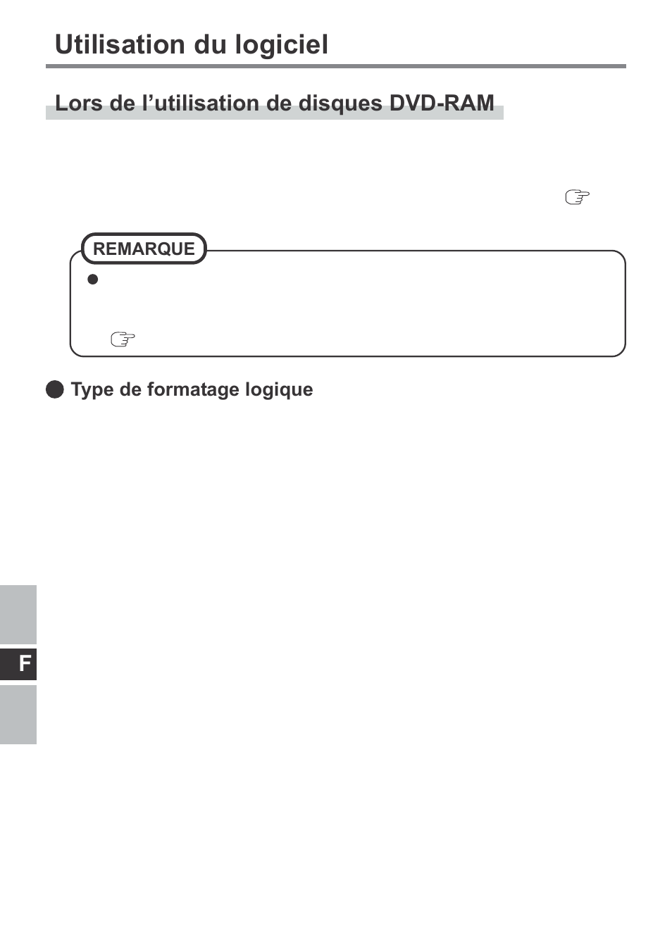 Utilisation du logiciel, Lors de l’utilisation de disques dvd-ram, Type de formatage logique | Panasonic CF-VDM292U User Manual | Page 66 / 96