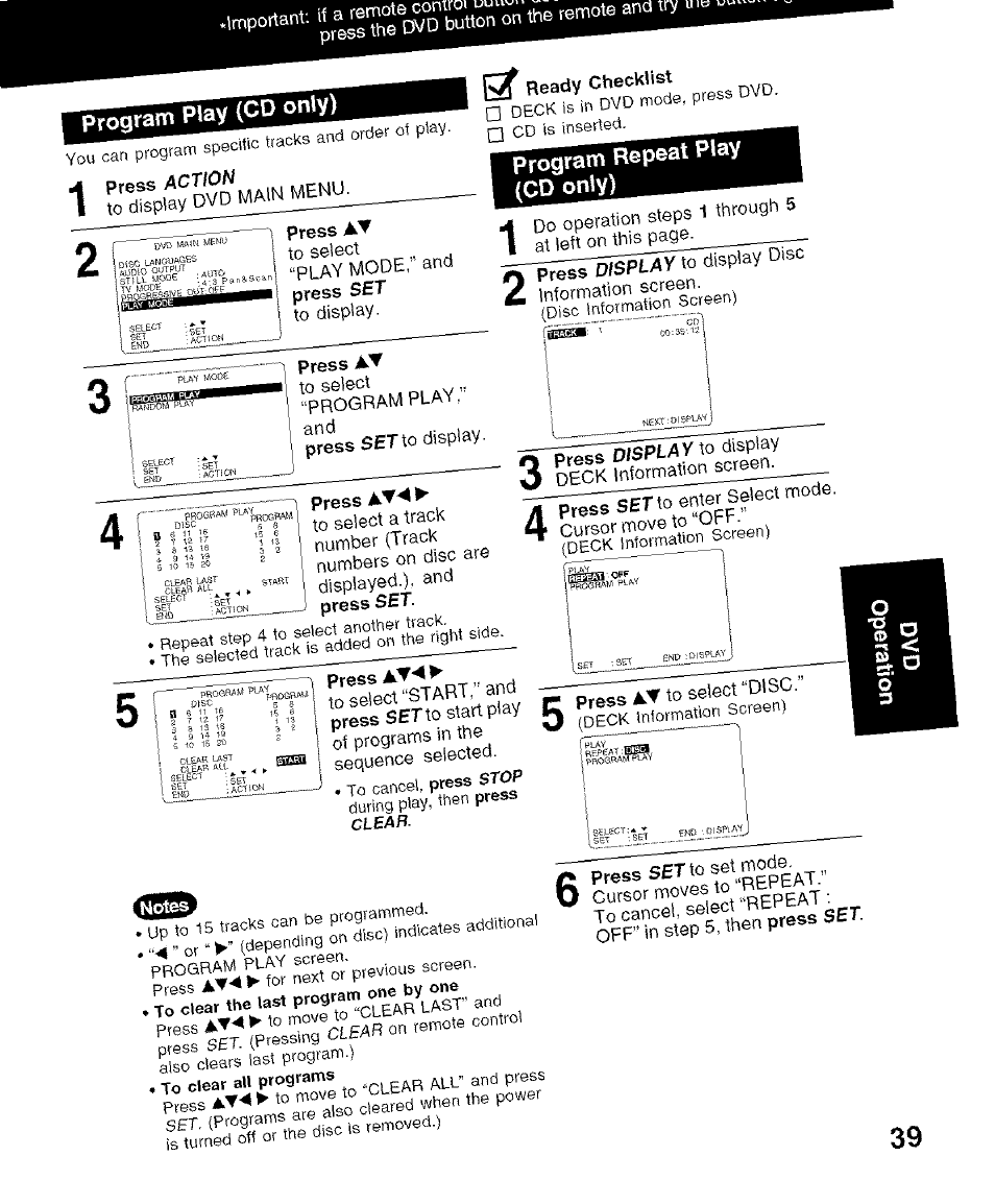 Play (cd onw, Press, Press av | Program repeat | Panasonic PV-D4734S User Manual | Page 39 / 72