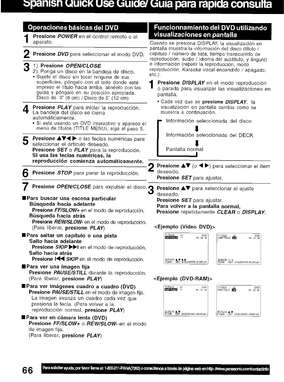 Panisn uuick, Uuioe/ uuia para rapida consulta | Panasonic PV-D4734S User Manual | Page 66 / 72
