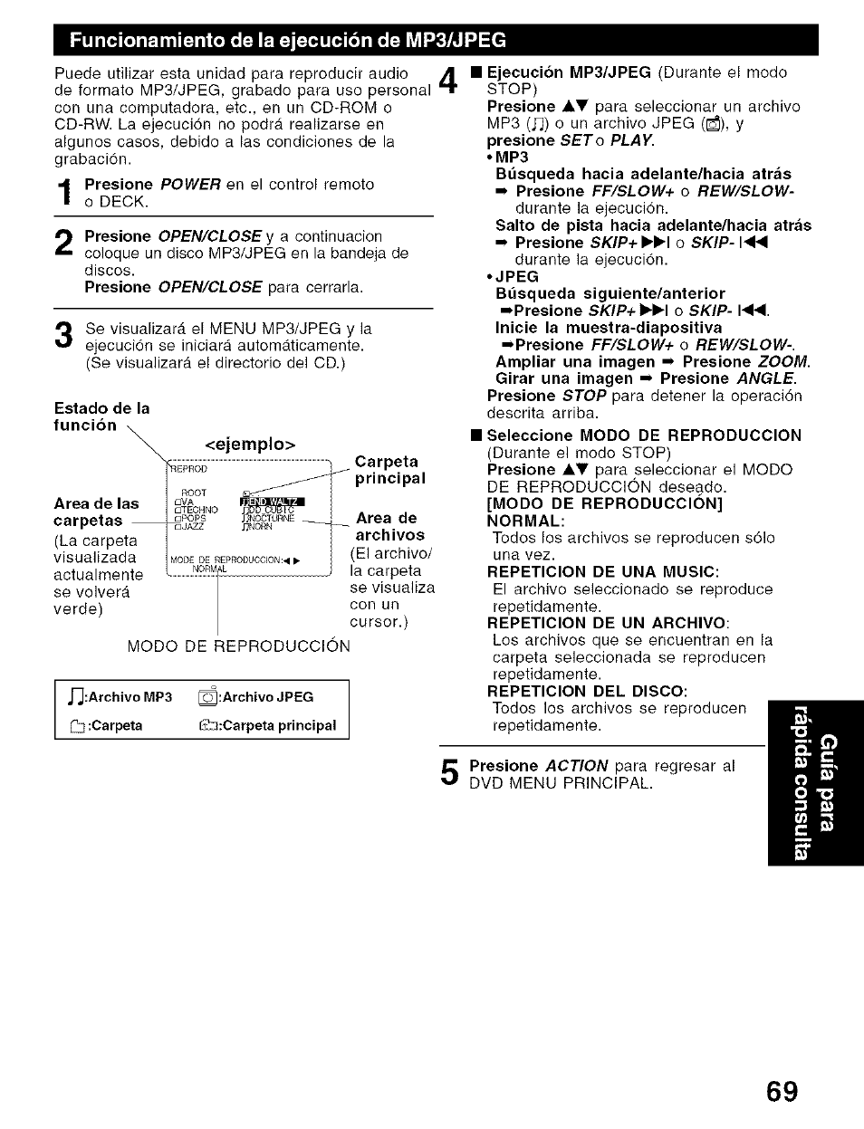 Funcionamiento de ia ejecución de mp3/jpeg | Panasonic PV-D4734S User Manual | Page 69 / 72