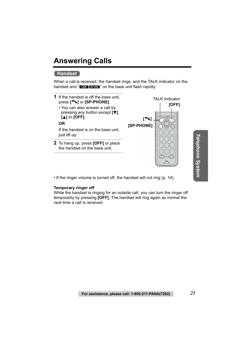 Answering calls | Panasonic Acr14CF.tmp User Manual | Page 27 / 59