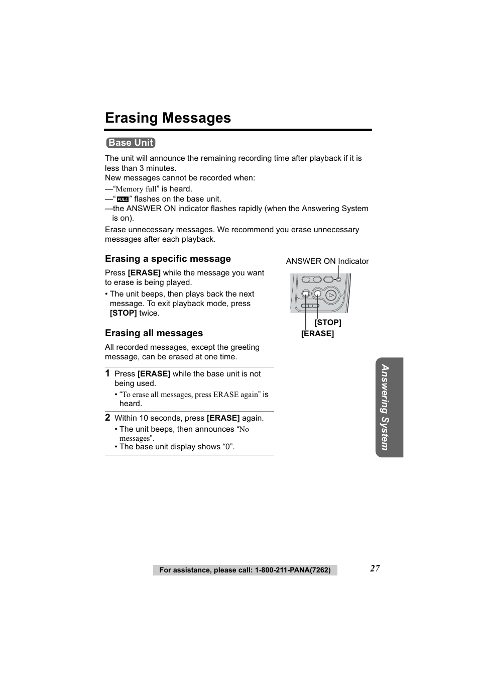 Erasing messages | Panasonic Acr14CF.tmp User Manual | Page 33 / 59