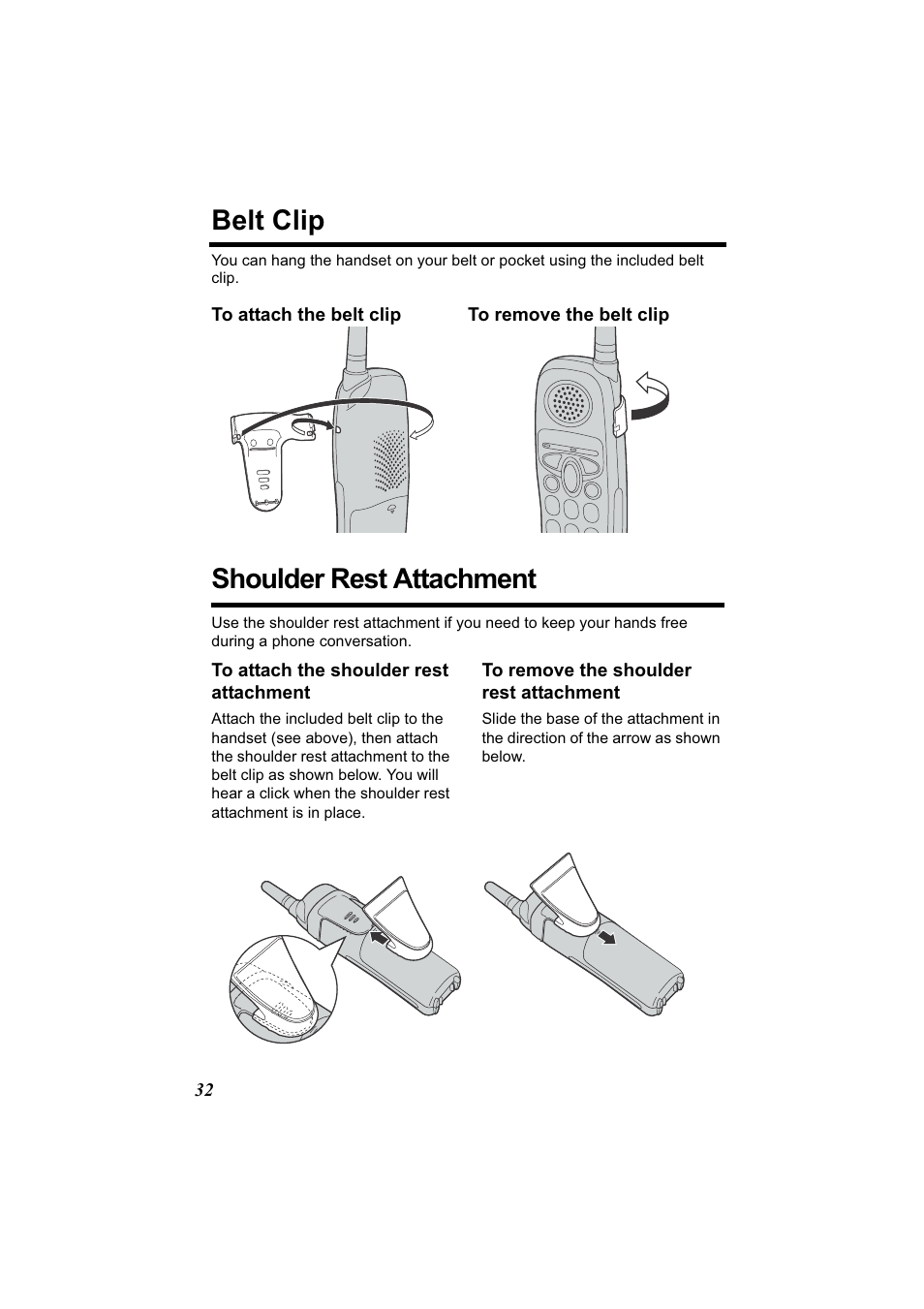 Belt clip / shoulder rest attachment, Belt clip, Shoulder rest attachment | Panasonic Acr14CF.tmp User Manual | Page 38 / 59