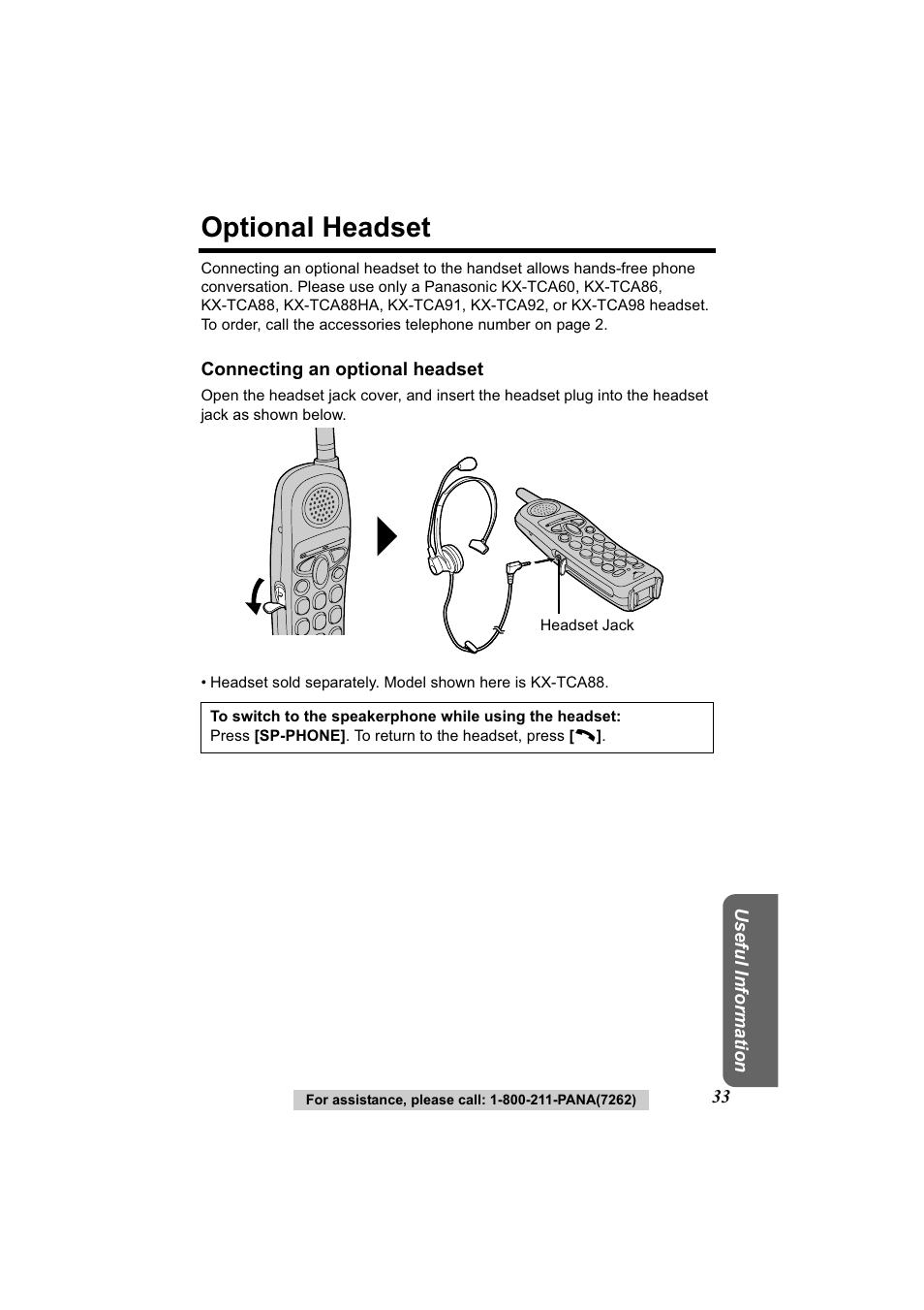 Optional headset | Panasonic Acr14CF.tmp User Manual | Page 39 / 59