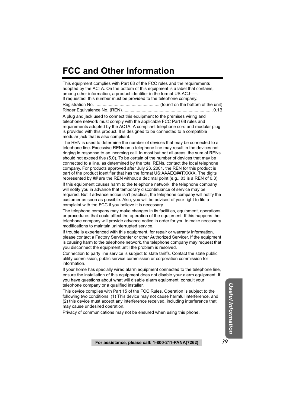 Fcc and other information | Panasonic Acr14CF.tmp User Manual | Page 45 / 59