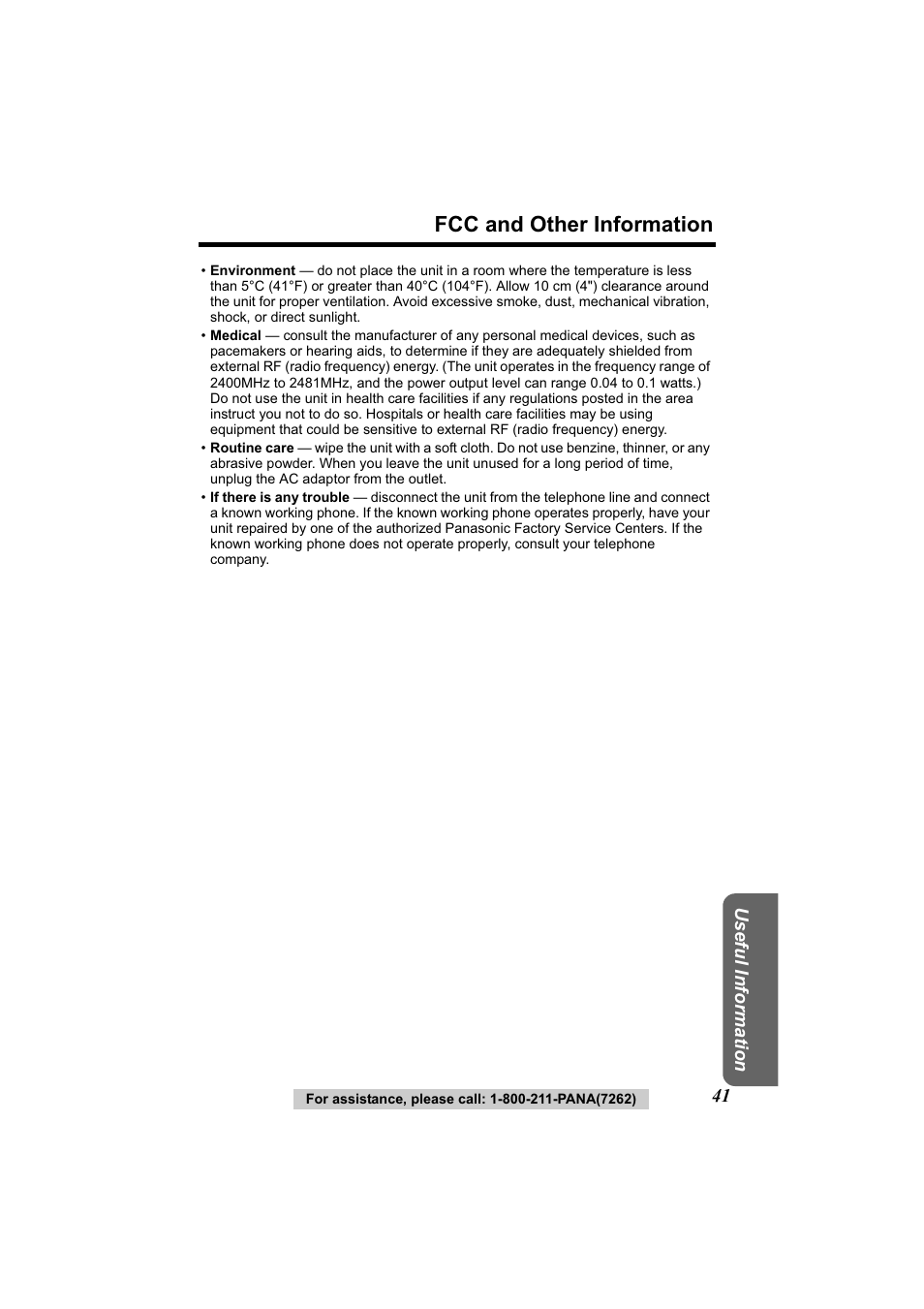 Fcc and other information, Useful information | Panasonic Acr14CF.tmp User Manual | Page 47 / 59