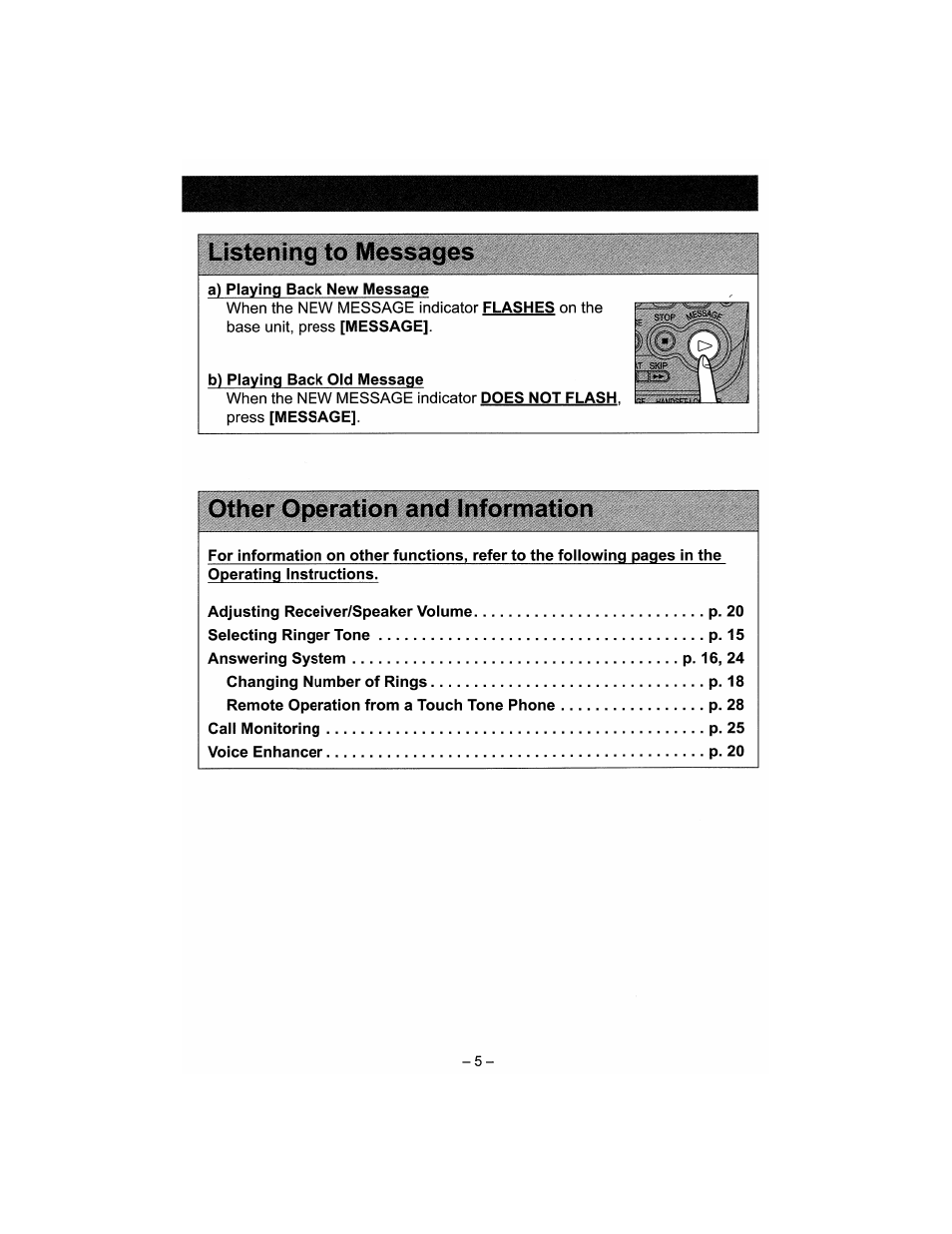 Listening to messages | Panasonic Acr14CF.tmp User Manual | Page 5 / 59