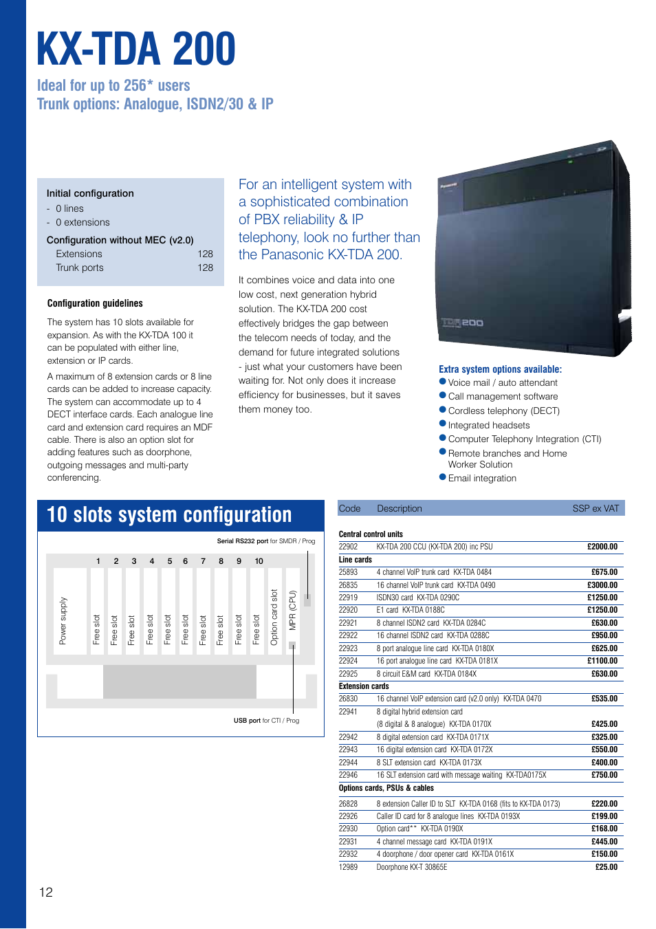 Kx-tda 200, 10 slots system configuration | Panasonic KX-TEA User Manual | Page 12 / 24