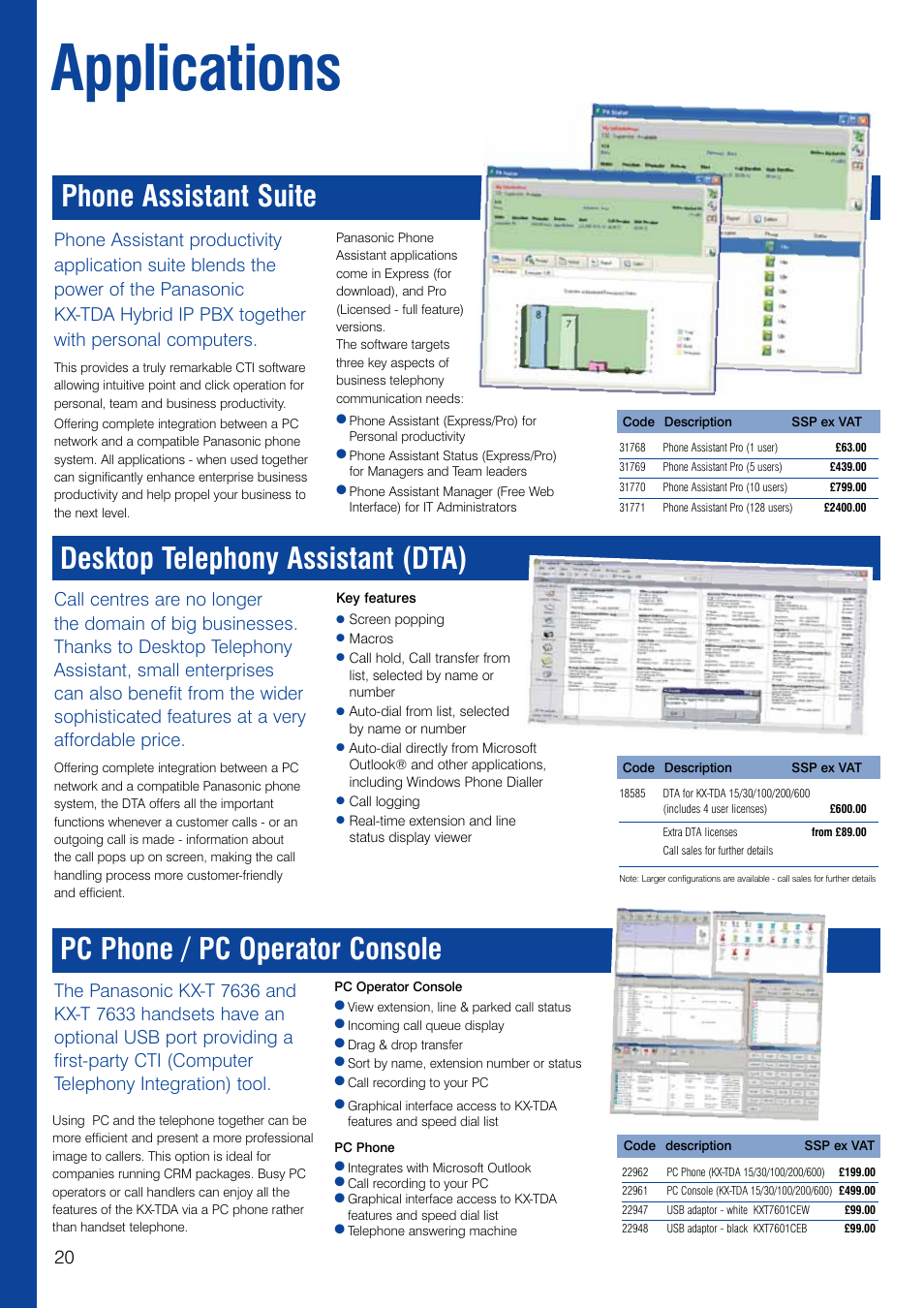 Applications, Desktop telephony assistant (dta) | Panasonic KX-TEA User Manual | Page 20 / 24
