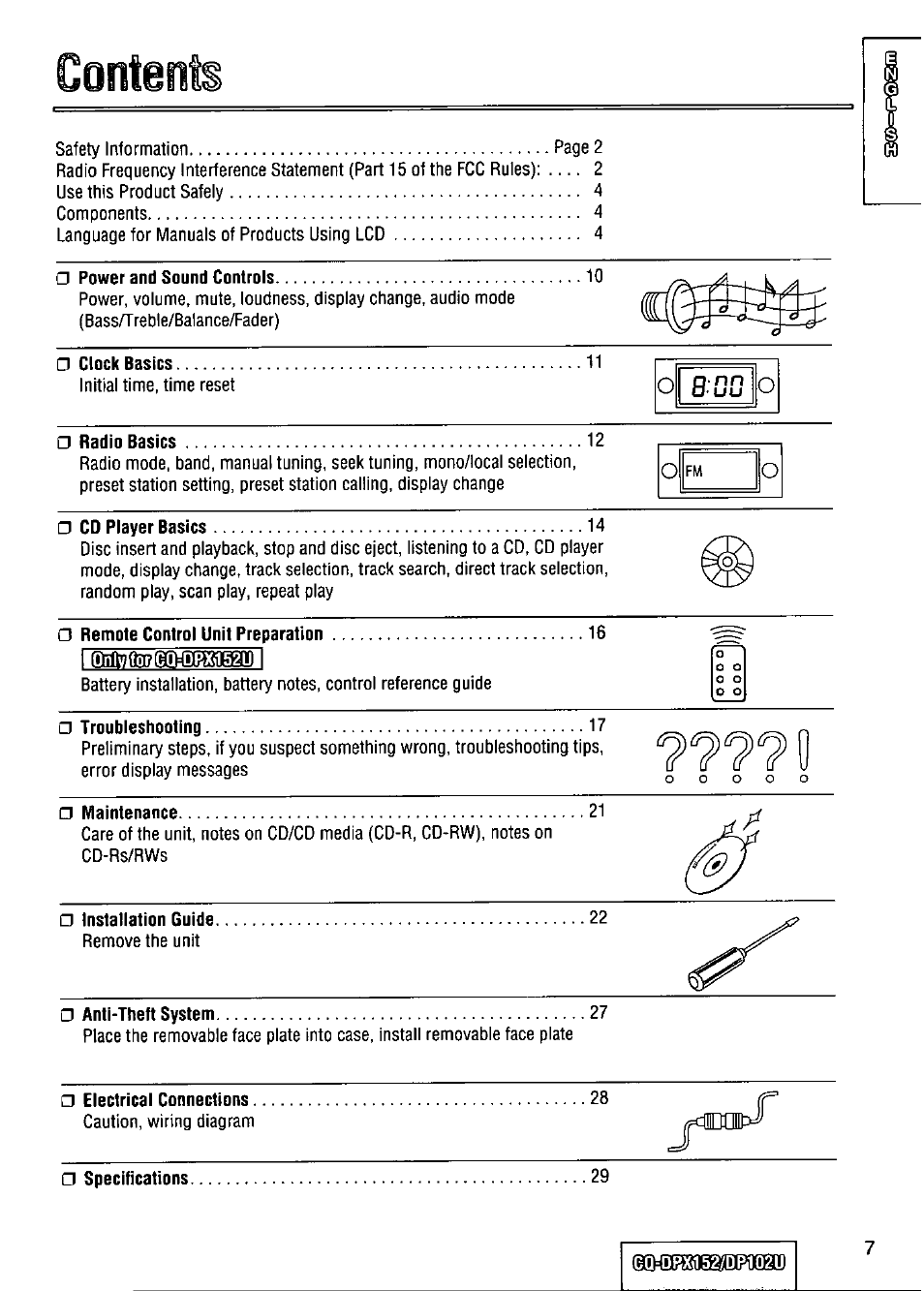 Conten | Panasonic CQ-DPX152 User Manual | Page 7 / 72