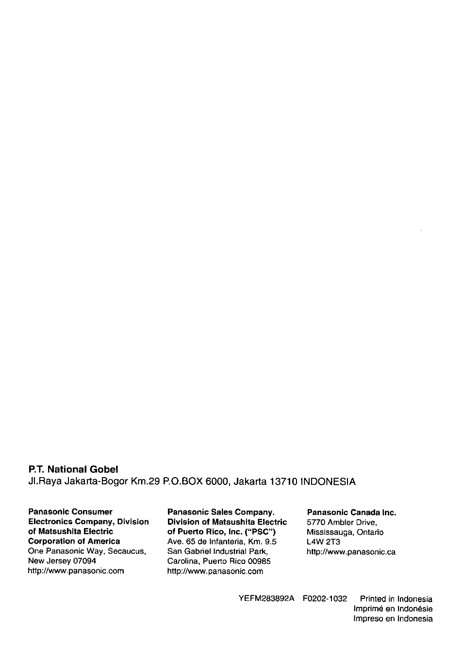 P.t. national gobel | Panasonic CQ-DPX152 User Manual | Page 72 / 72