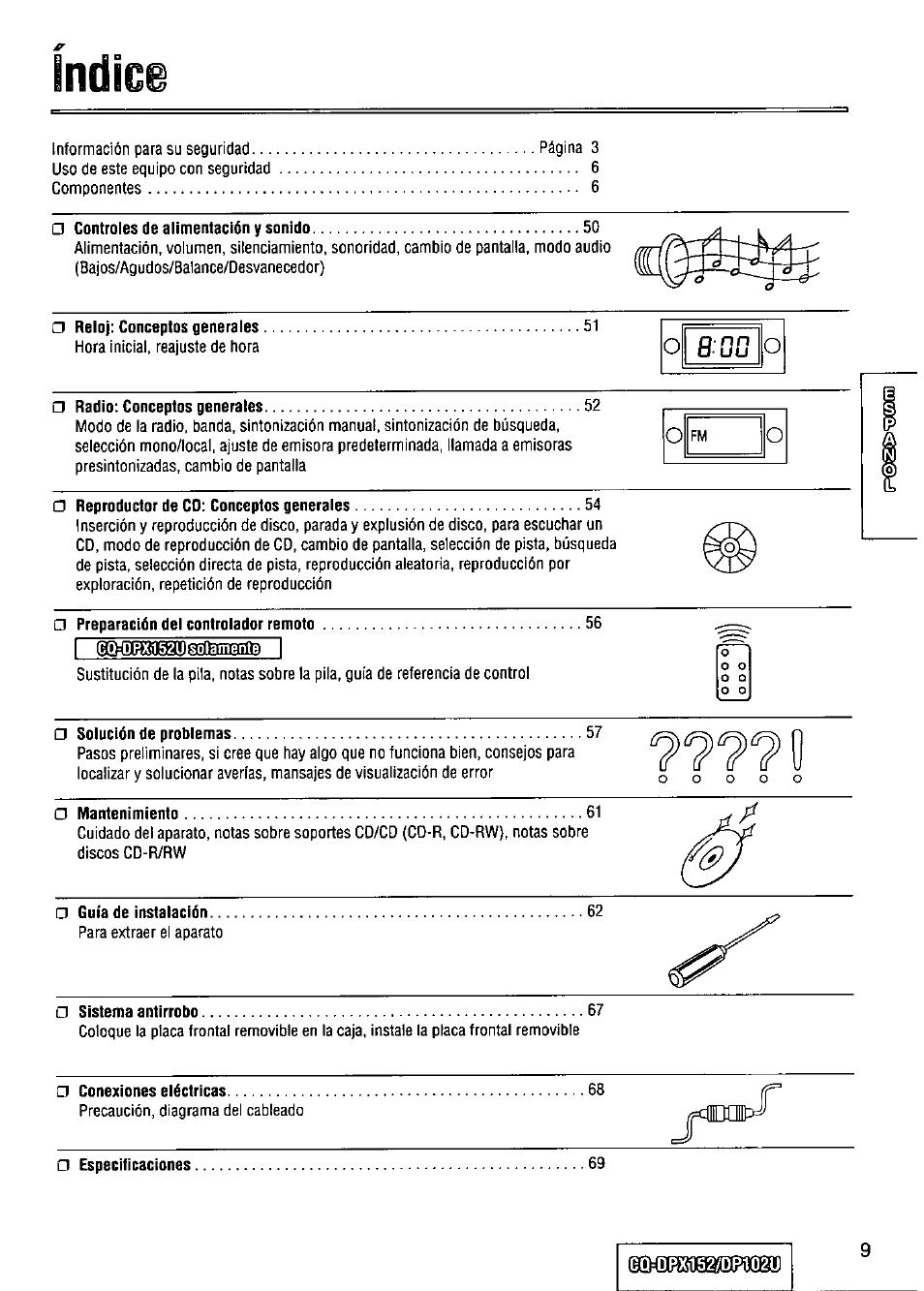 Ndlci, O ппп o uu o | Panasonic CQ-DPX152 User Manual | Page 9 / 72