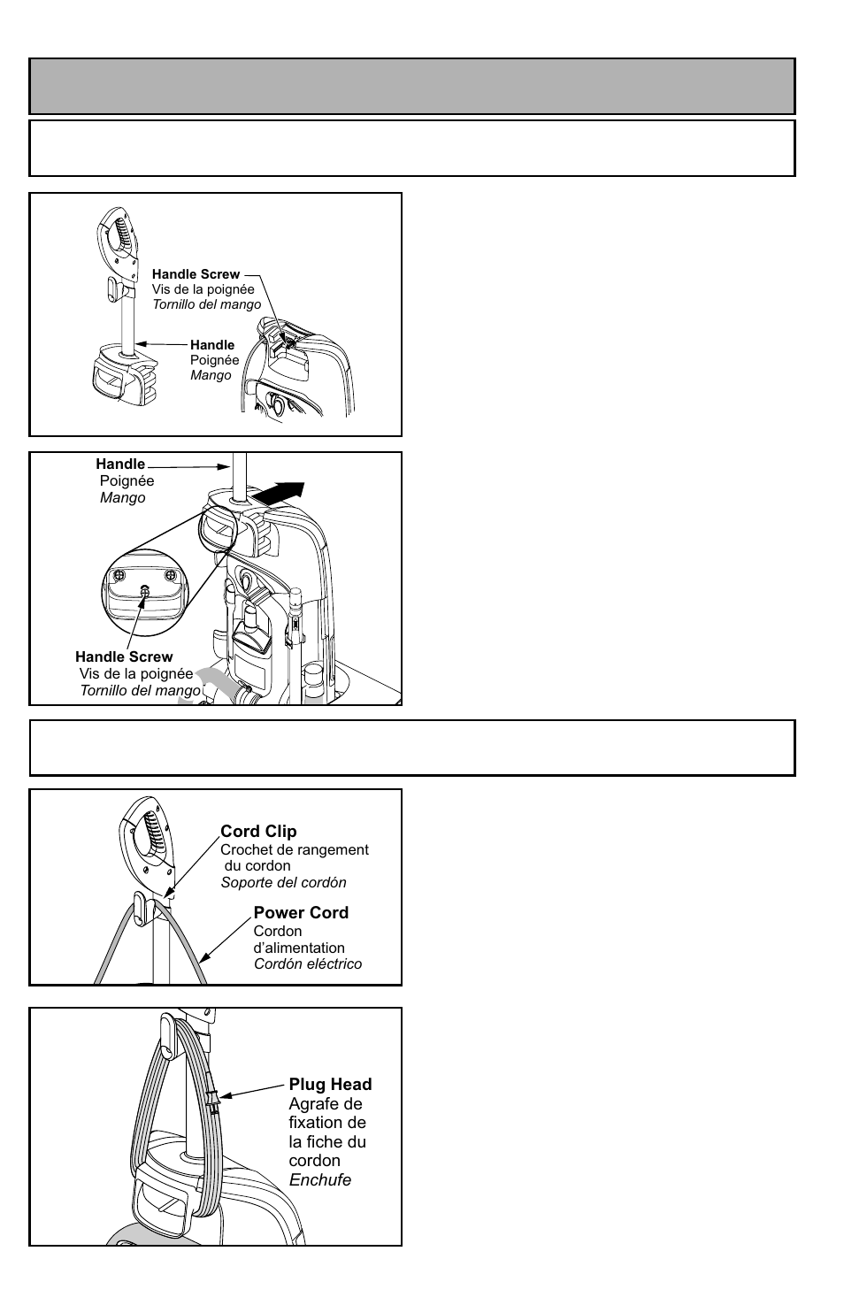 Assembly, Attaching handle, Power cord | Panasonic MC-UG787 User Manual | Page 12 / 56