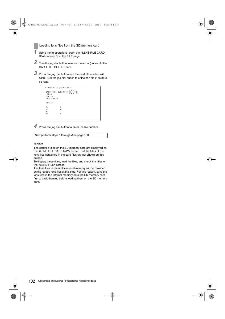 Panasonic AJ-P2C002SG User Manual | Page 102 / 206