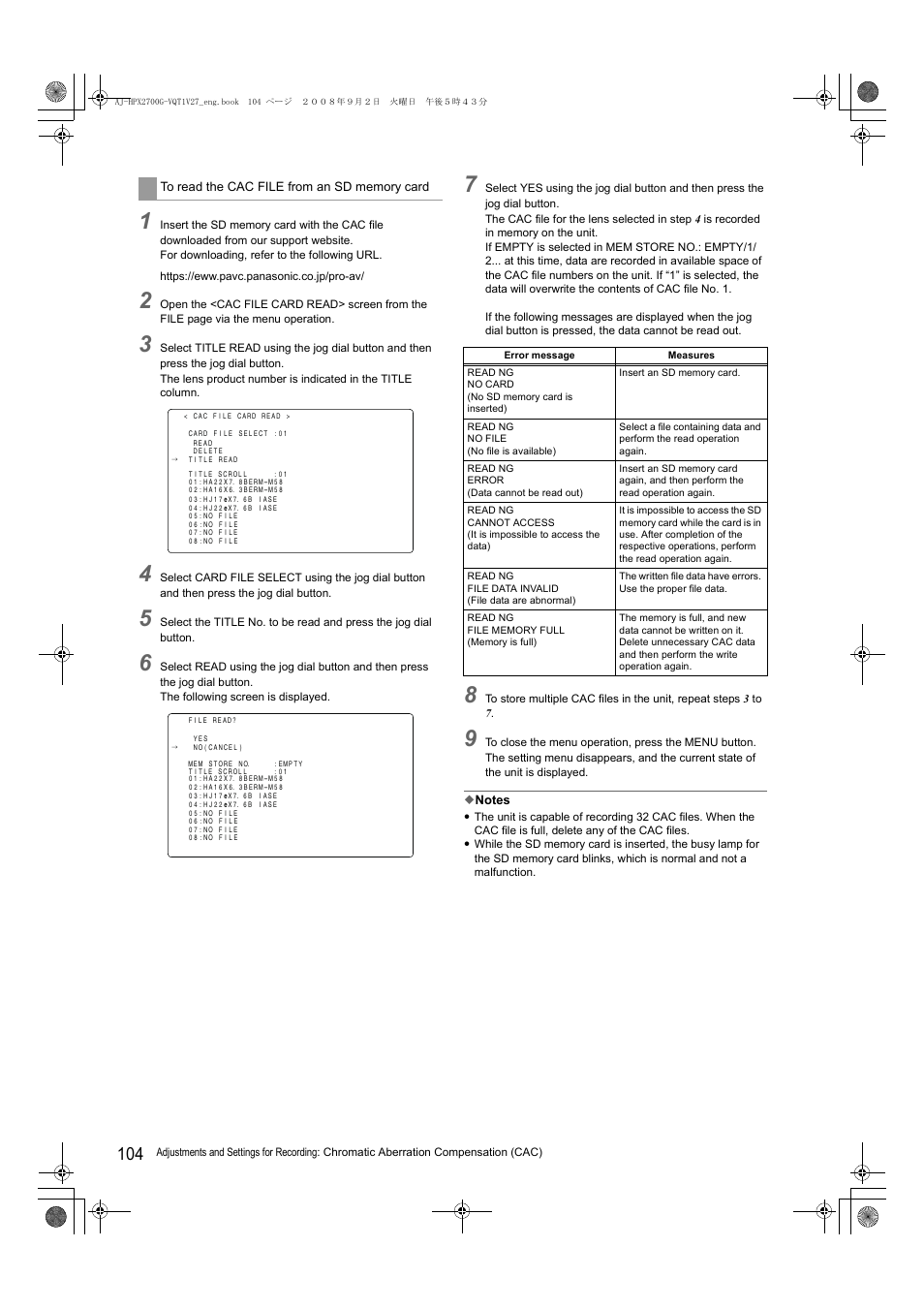 Panasonic AJ-P2C002SG User Manual | Page 104 / 206