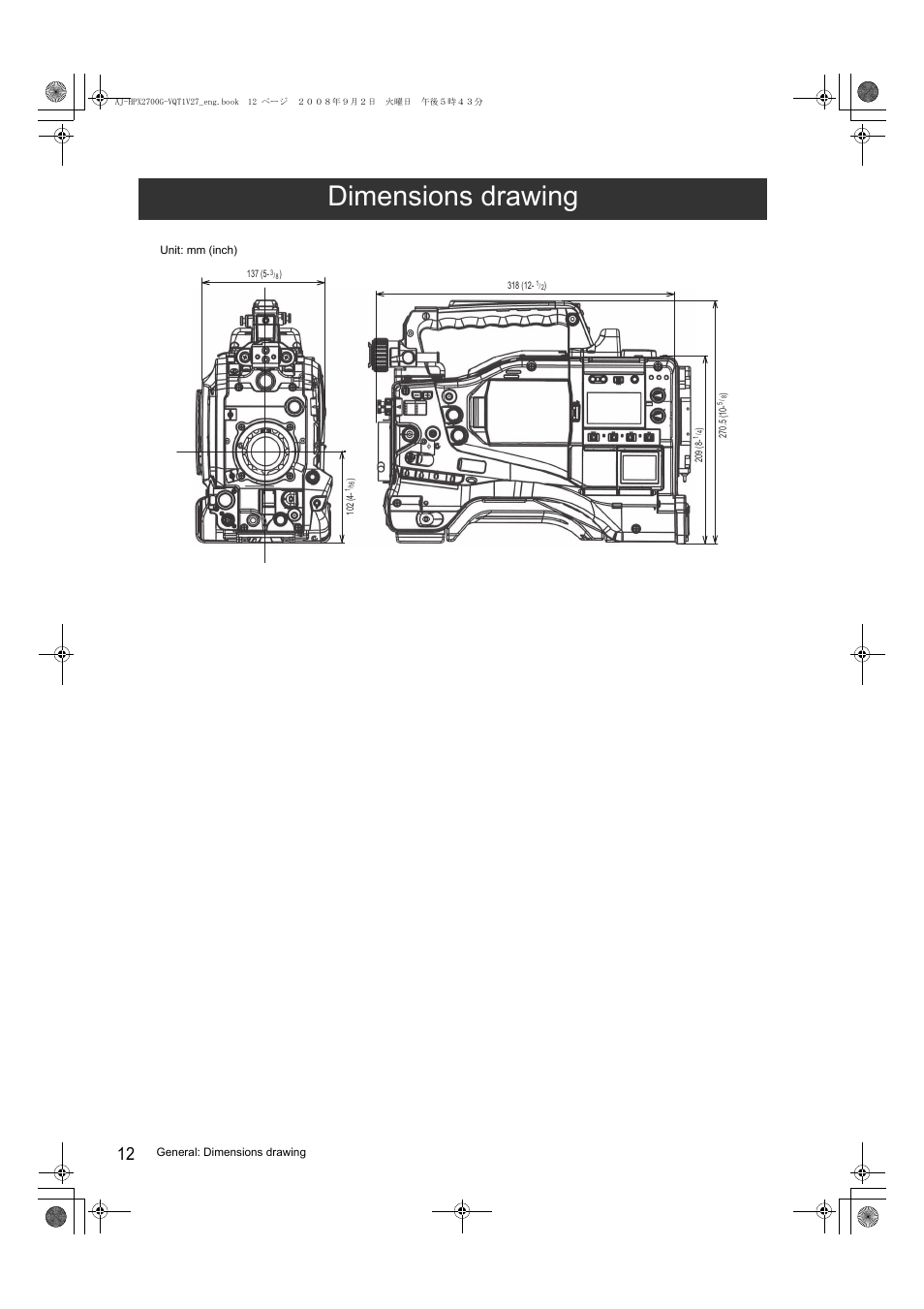 Dimensions drawing | Panasonic AJ-P2C002SG User Manual | Page 12 / 206
