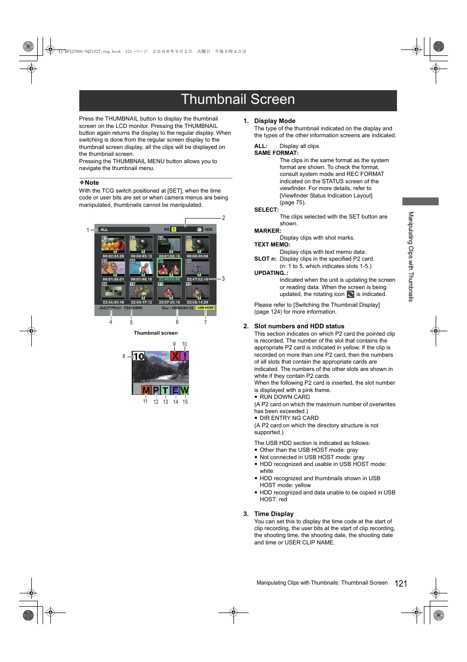 Thumbnail screen | Panasonic AJ-P2C002SG User Manual | Page 121 / 206