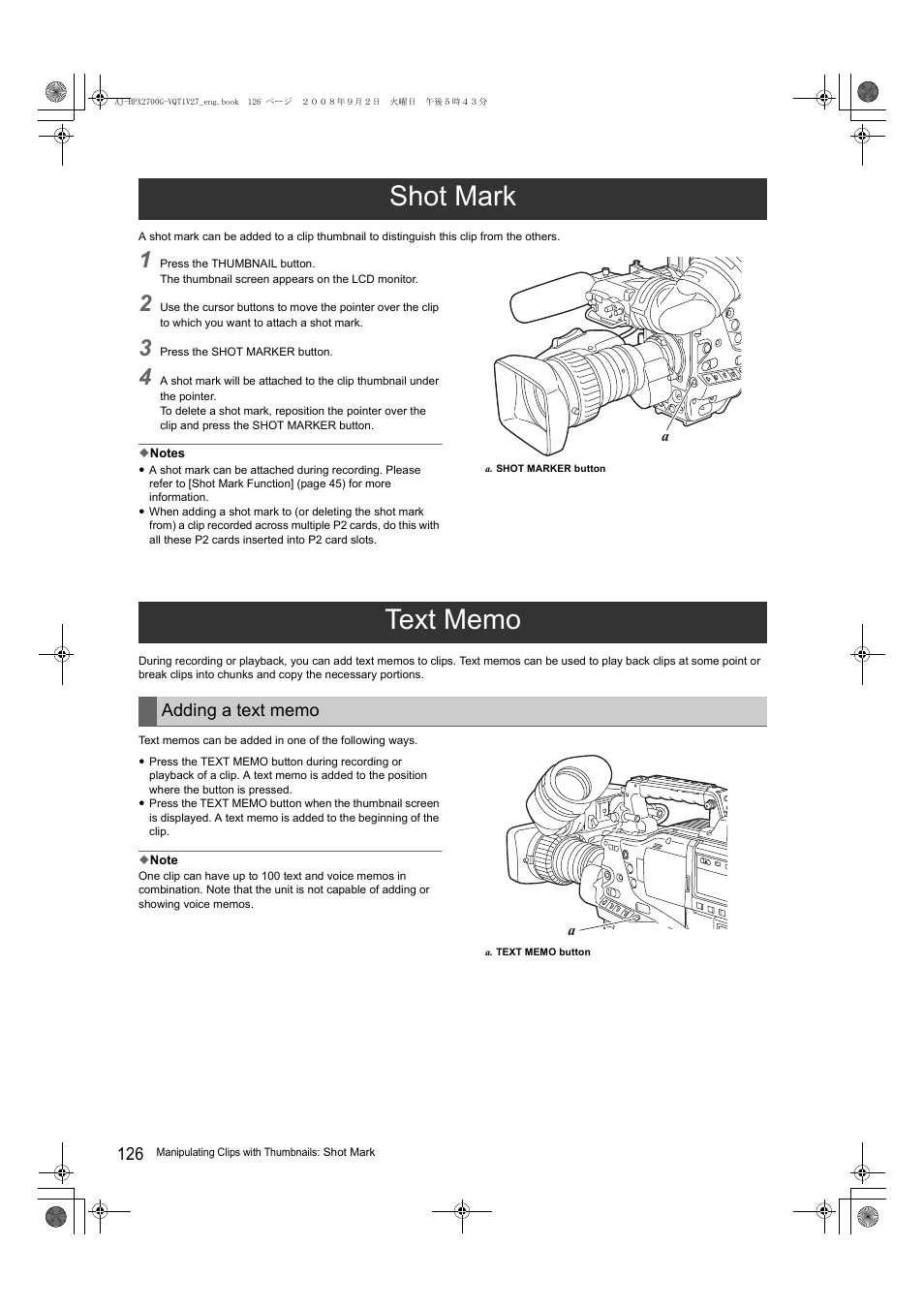 Shot mark, Text memo | Panasonic AJ-P2C002SG User Manual | Page 126 / 206