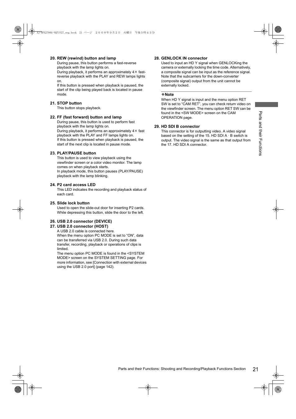 Panasonic AJ-P2C002SG User Manual | Page 21 / 206