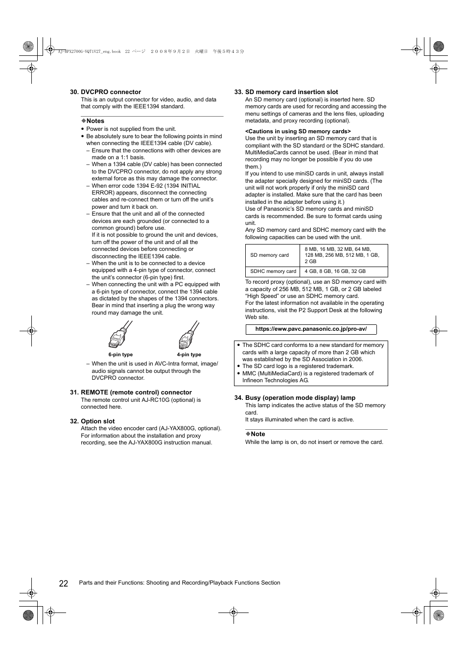 Panasonic AJ-P2C002SG User Manual | Page 22 / 206