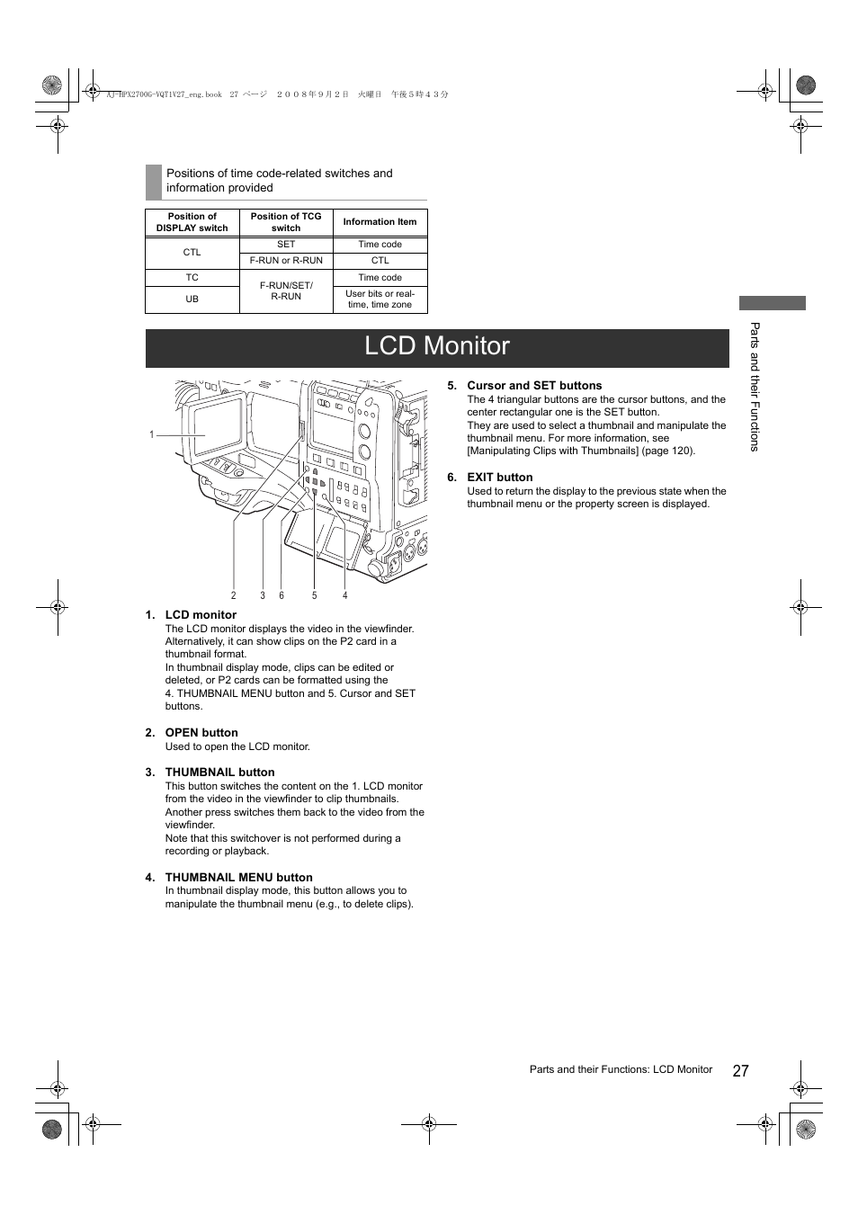 Lcd monitor | Panasonic AJ-P2C002SG User Manual | Page 27 / 206