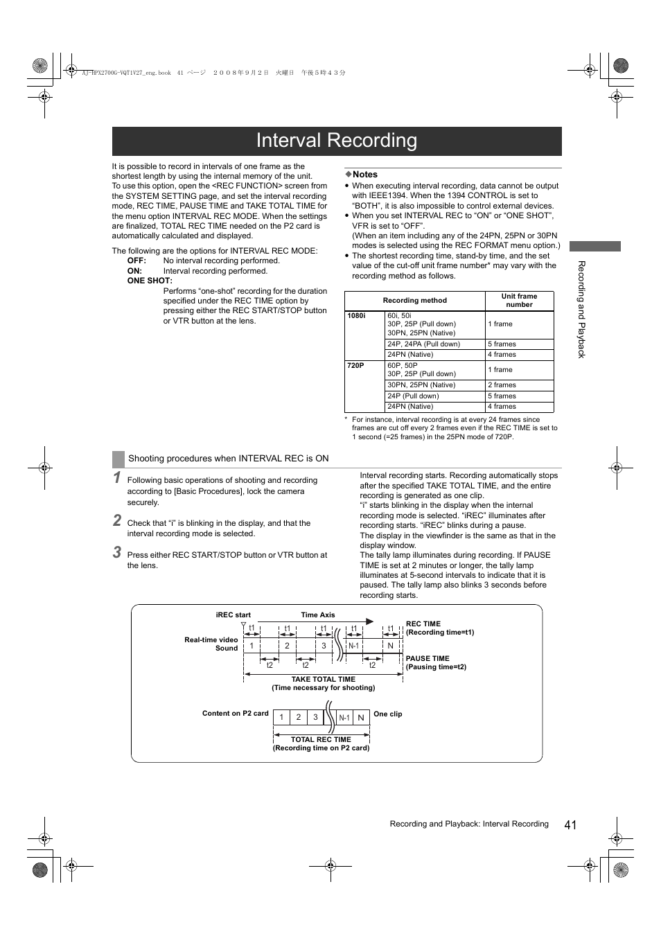 Interval recording | Panasonic AJ-P2C002SG User Manual | Page 41 / 206