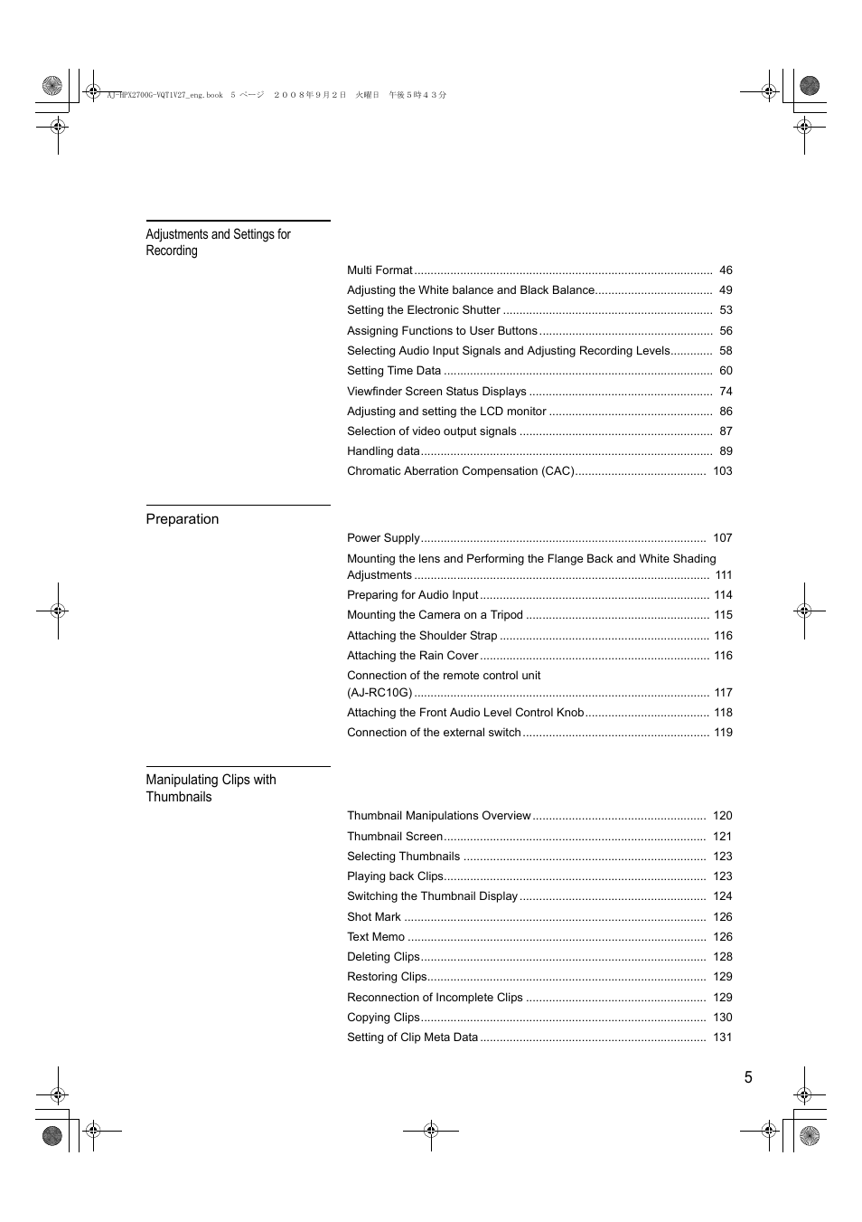 Panasonic AJ-P2C002SG User Manual | Page 5 / 206