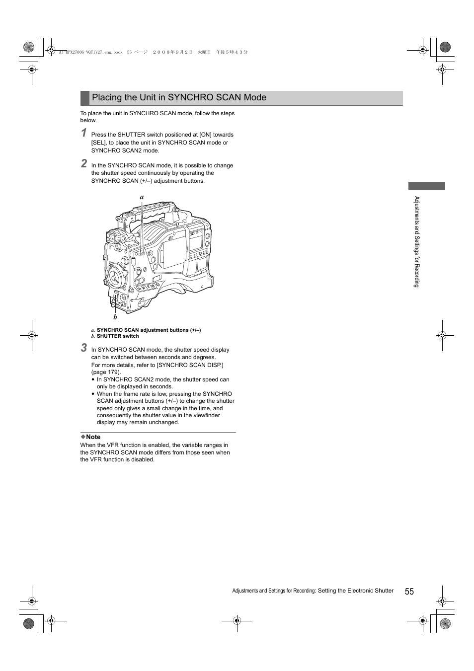 Placing the unit in synchro scan mode | Panasonic AJ-P2C002SG User Manual | Page 55 / 206