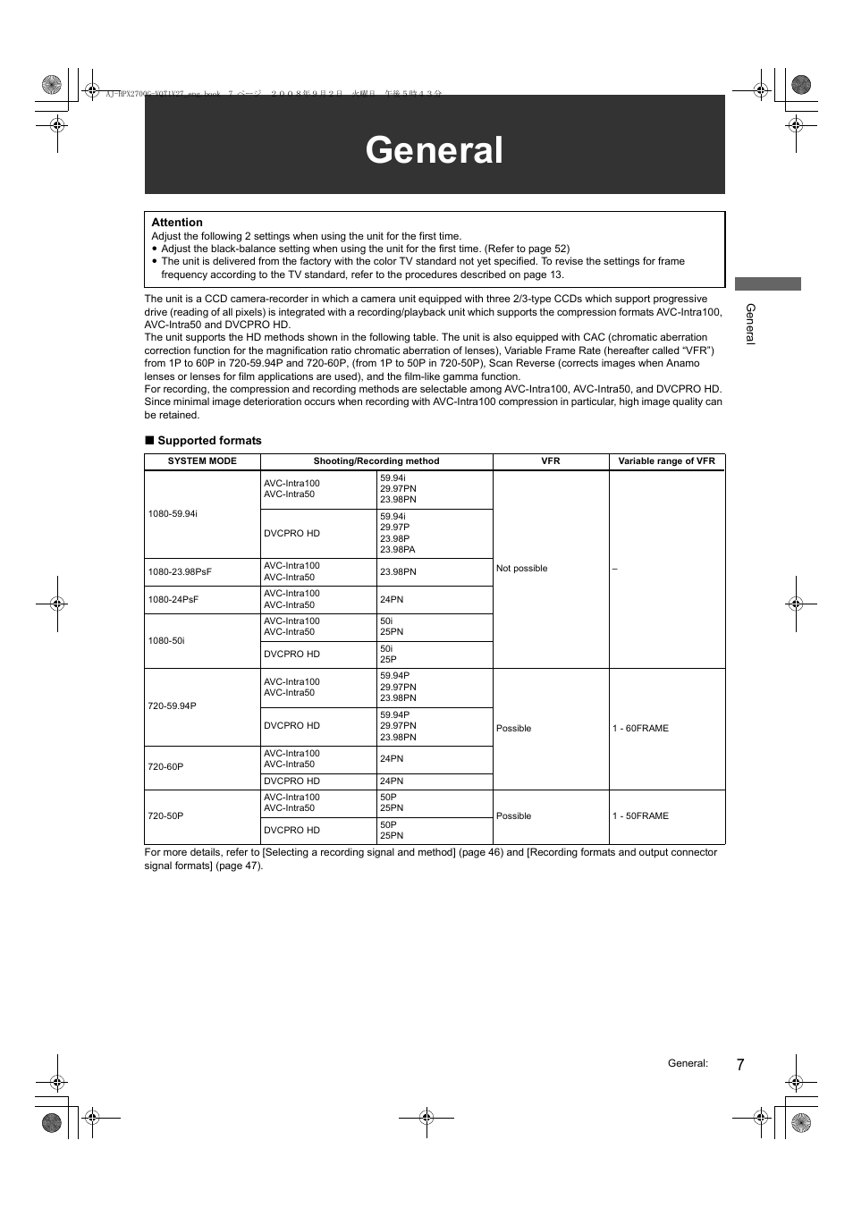 General | Panasonic AJ-P2C002SG User Manual | Page 7 / 206