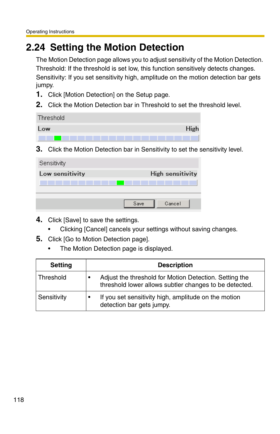 24 setting the motion detection, Ge 118 | Panasonic BB-HCS301A User Manual | Page 118 / 172