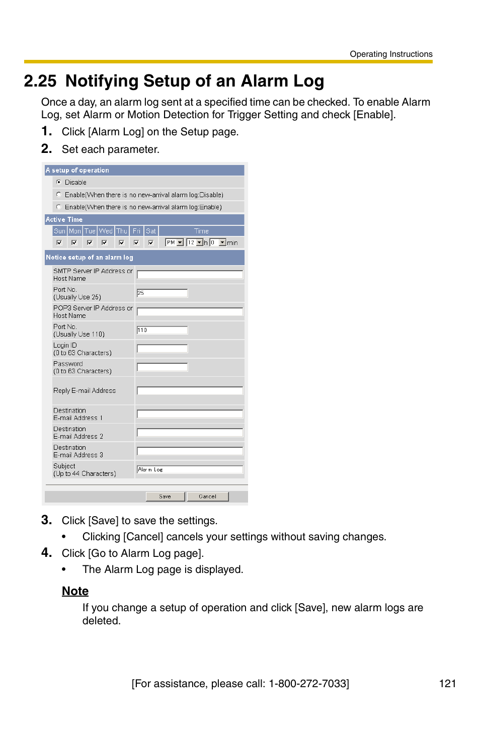 25 notifying setup of an alarm log | Panasonic BB-HCS301A User Manual | Page 121 / 172