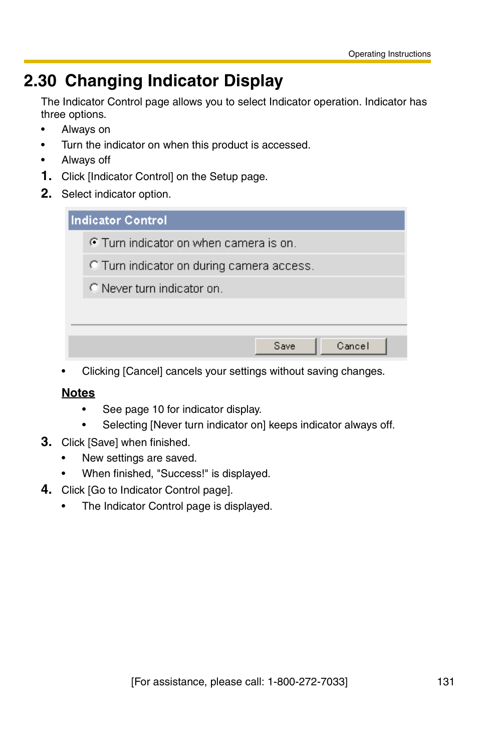 30 changing indicator display | Panasonic BB-HCS301A User Manual | Page 131 / 172