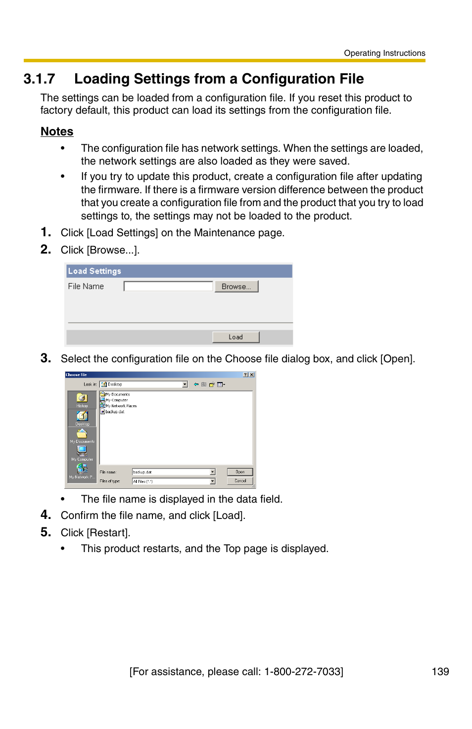 7 loading settings from a configuration file | Panasonic BB-HCS301A User Manual | Page 139 / 172