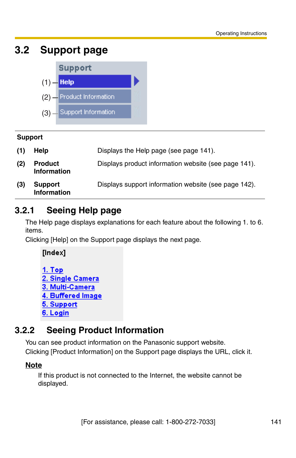 Ge 141, 2 support page, 1 seeing help page | 2 seeing product information | Panasonic BB-HCS301A User Manual | Page 141 / 172