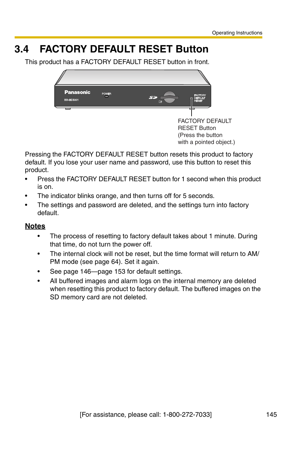 4 factory default reset button | Panasonic BB-HCS301A User Manual | Page 145 / 172